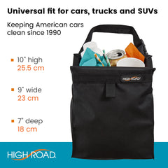 High Road TrashStash durable 500D oxford polyester with sturdy frame closure.