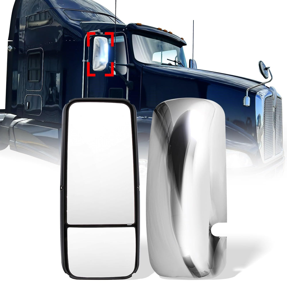High Soar Kenworth T660 chrome door mirror, right side, enhances rear visibility