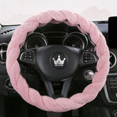 HighnessHwoo luxury fluffy steering wheel cover in winter setting for warmth and grip