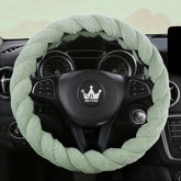 HighnessHwoo fluffy green steering wheel cover showing plush texture for warmth