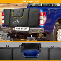 Himal Outdoors tailgate pad rear window enables backup camera access.