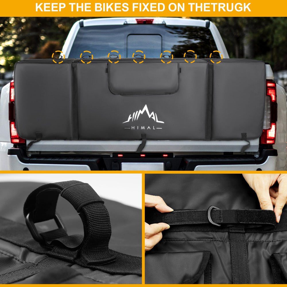 Himal Outdoors tailgate pad with Velcro straps for quick, secure setup.