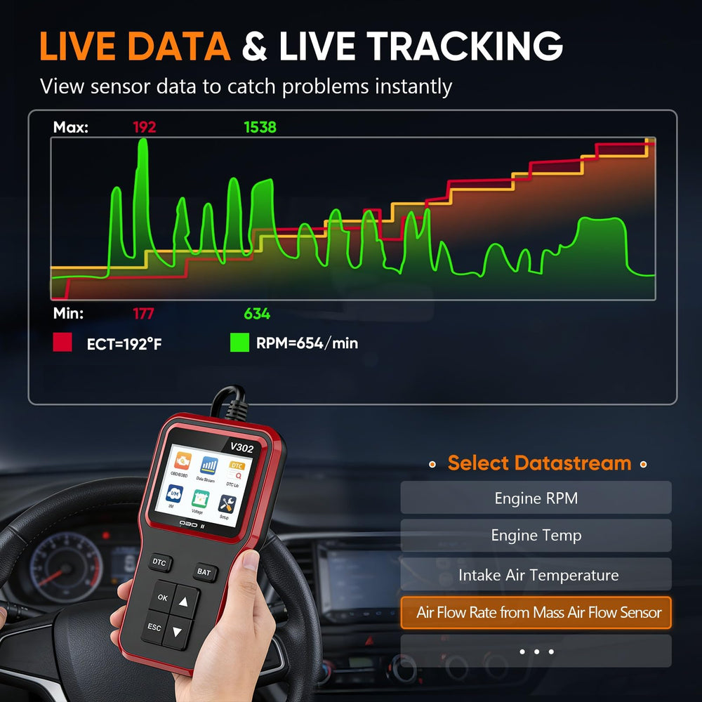 HipEpic OBD2 Scanner 2.8-inch color display delivers clear readouts for quick diagnostics.