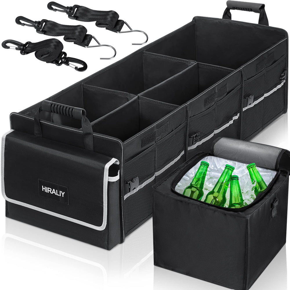 HIRALIY 4-in-1 car trunk organizer with cooler bag - versatile storage for groceries and gear.