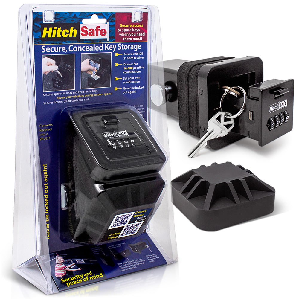 HitchSafe HS7000 installed in a 2-inch receiver keeps keys secure outdoors.