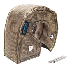 HiwowSport FireShield T4 blanket on turbocharger, protecting from heat and radiant exposure.