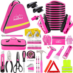 HLWDFLZ pink car emergency kit storage bag enables easy transport during roadside incidents.