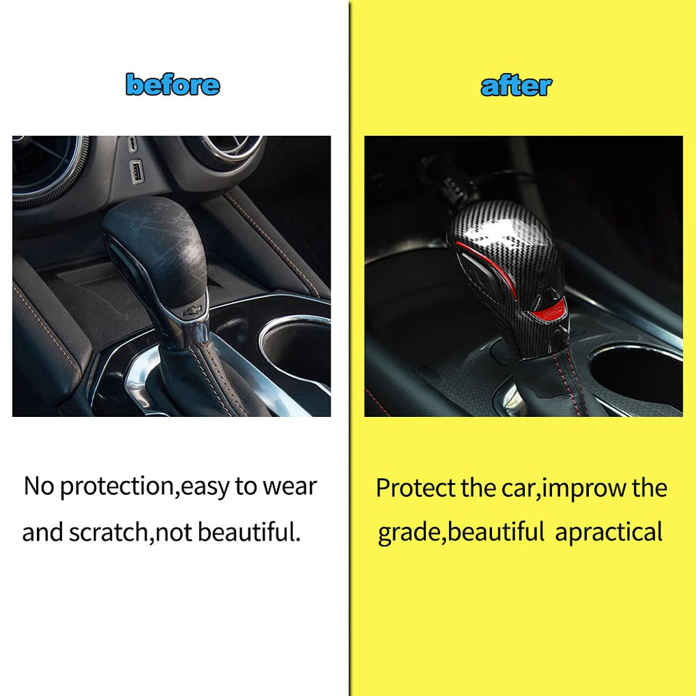 HNLUY gear shift knob cover installation in car demonstrates easy paste method