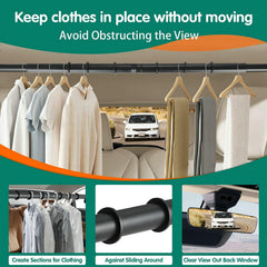 Hoapavi car clothes hanger bar features nine anti-slip rings to prevent movement.