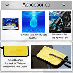 HODEE wiper blade packaging includes towel and washer tablets