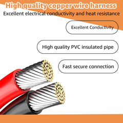 Close-up of 16AWG copper wires for strong conductivity.