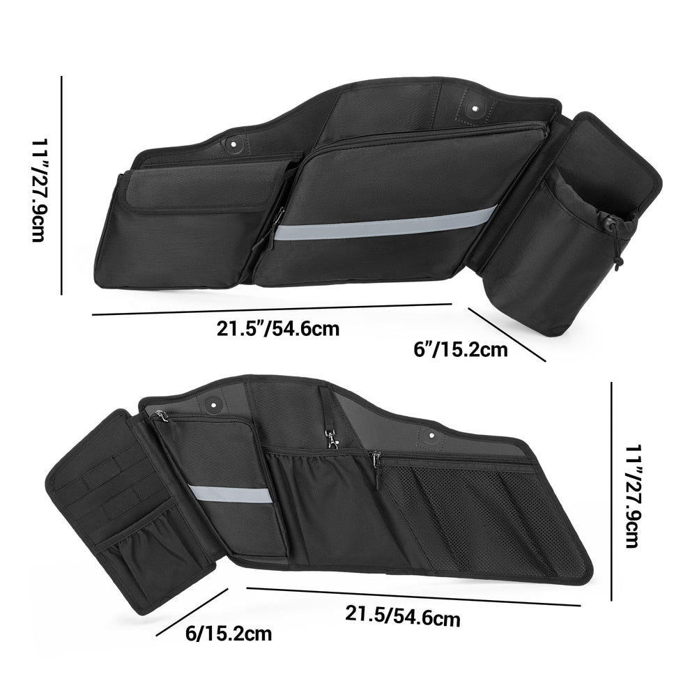 HODRANT saddlebag organizer in-use setup demonstrates quick installation and practical organization.