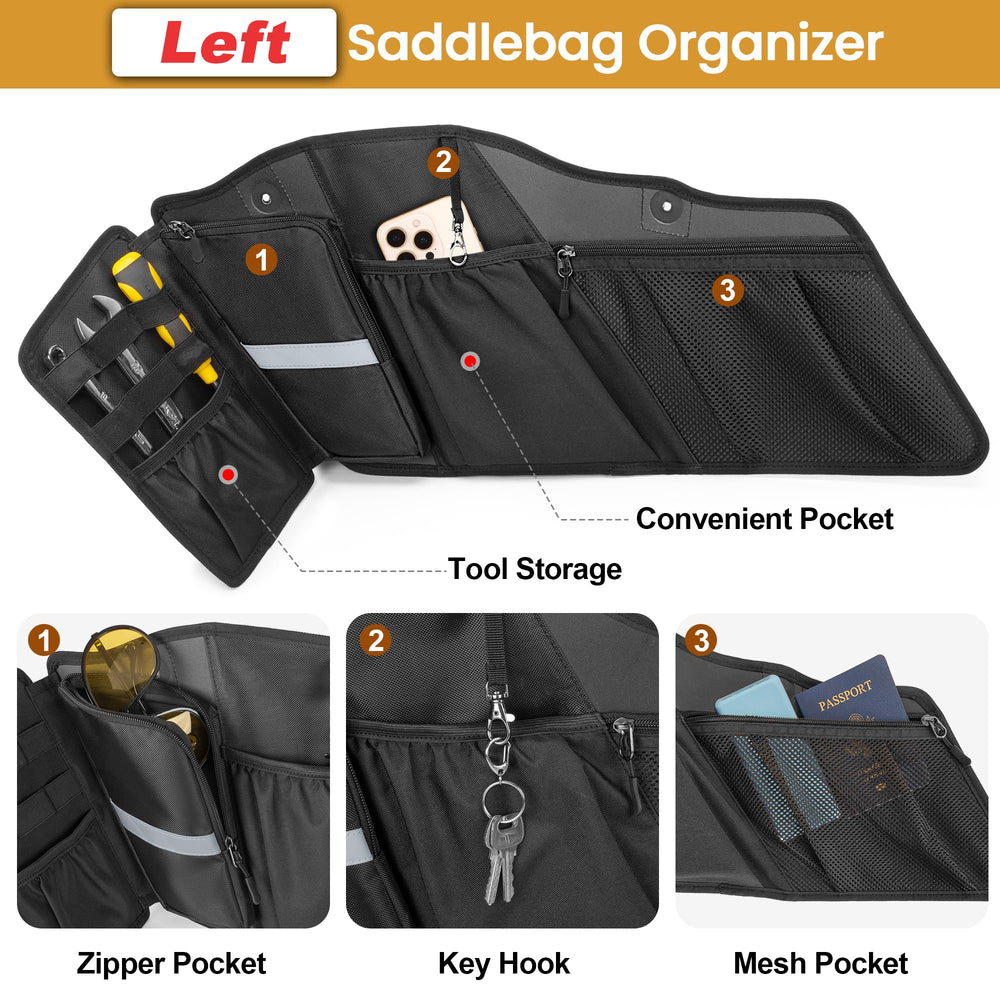 HODRANT saddlebag organizer key hook detail keeps essential keys accessible without clutter.