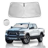 HOHUIGO sun shade front view showing custom Dodge RAM fit for interior protection