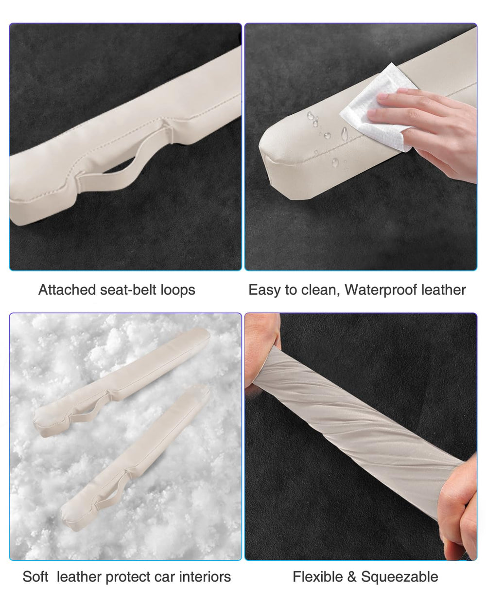 Homaupt Leather Seat Gap Filler beige side close up showing flexible fit