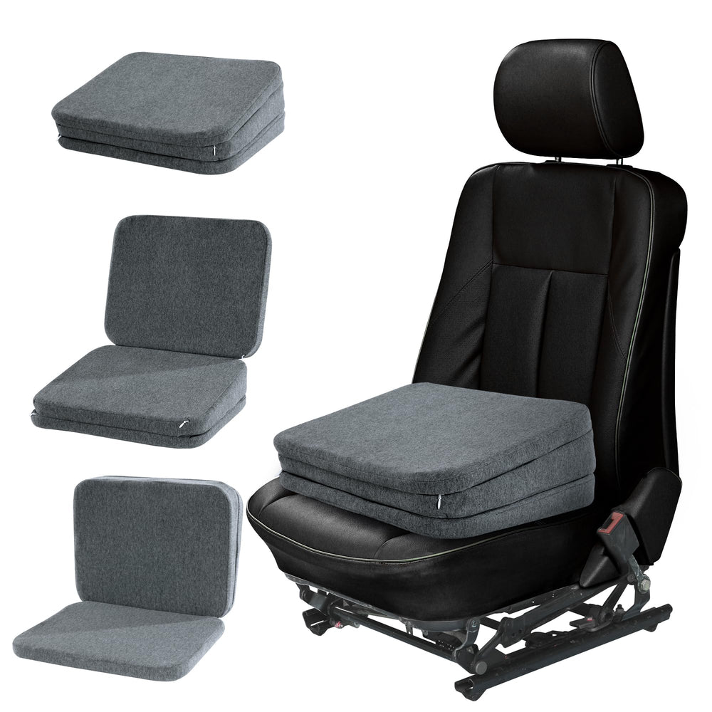 HOMBYS adjustable car booster seat demonstrates three heights for short drivers, improving visibility.