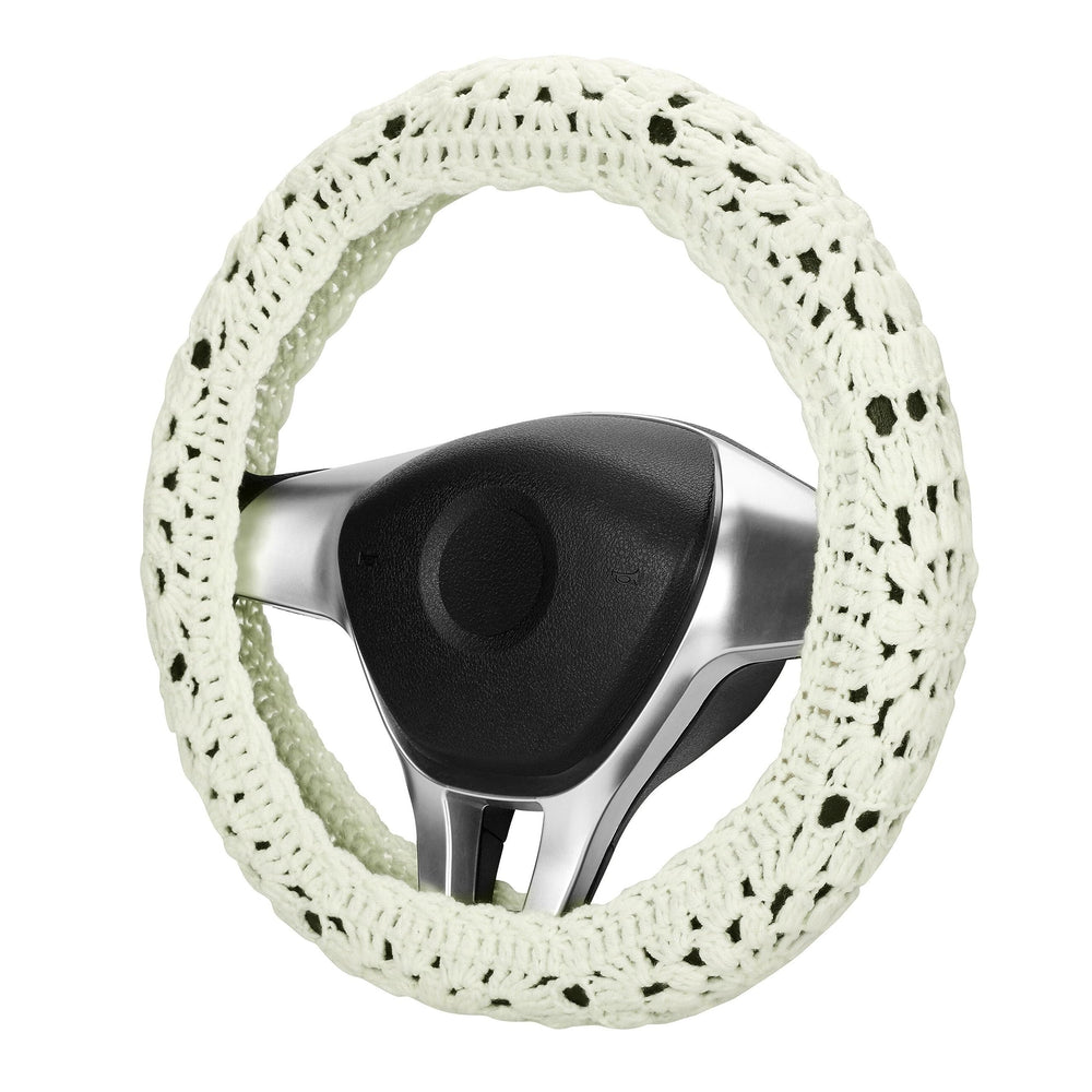 HOMEGYMFREE crochet steering wheel cover with sunflower granny square for vibrant car interior.