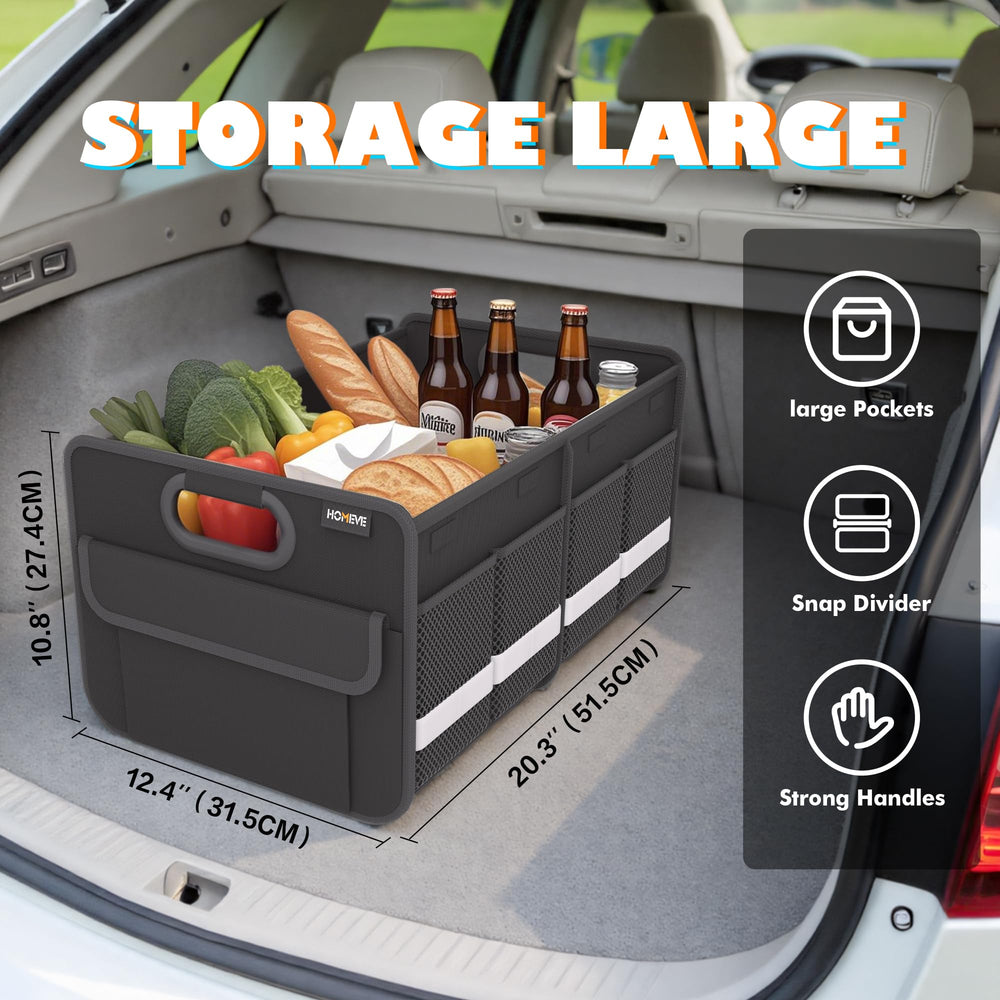 Homeve trunk organizer two compartments keep groceries organized.