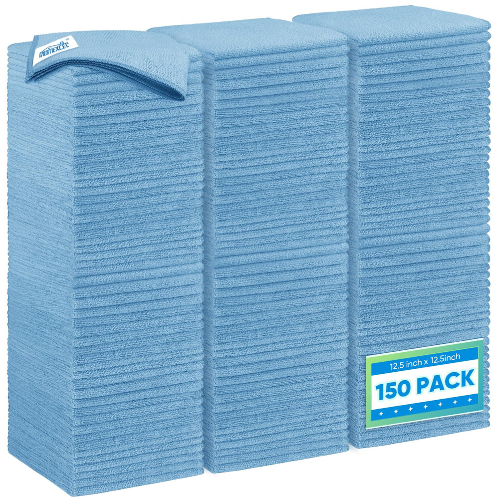 HOMEXCEL blue microfiber cloth 150-pack for fast car cleaning and absorption.