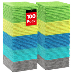 HOMEXCEL microfiber cloths in a 100-pack, highly absorbent for quick cleanups.