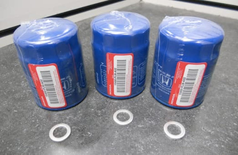 Honda OEM engine oil filter 15400-PLM-A02 three-pack for Honda maintenance.