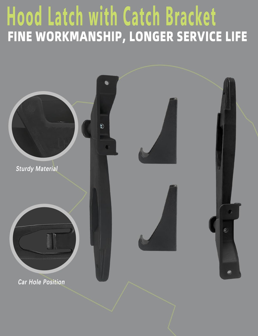 HONFQP hood latch kit installed closeup highlighting OE-compatible fit and durability.
