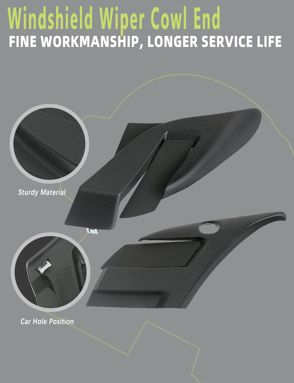 HONFQP wiper cowl end assembly closeup shows precise OEM alignment.