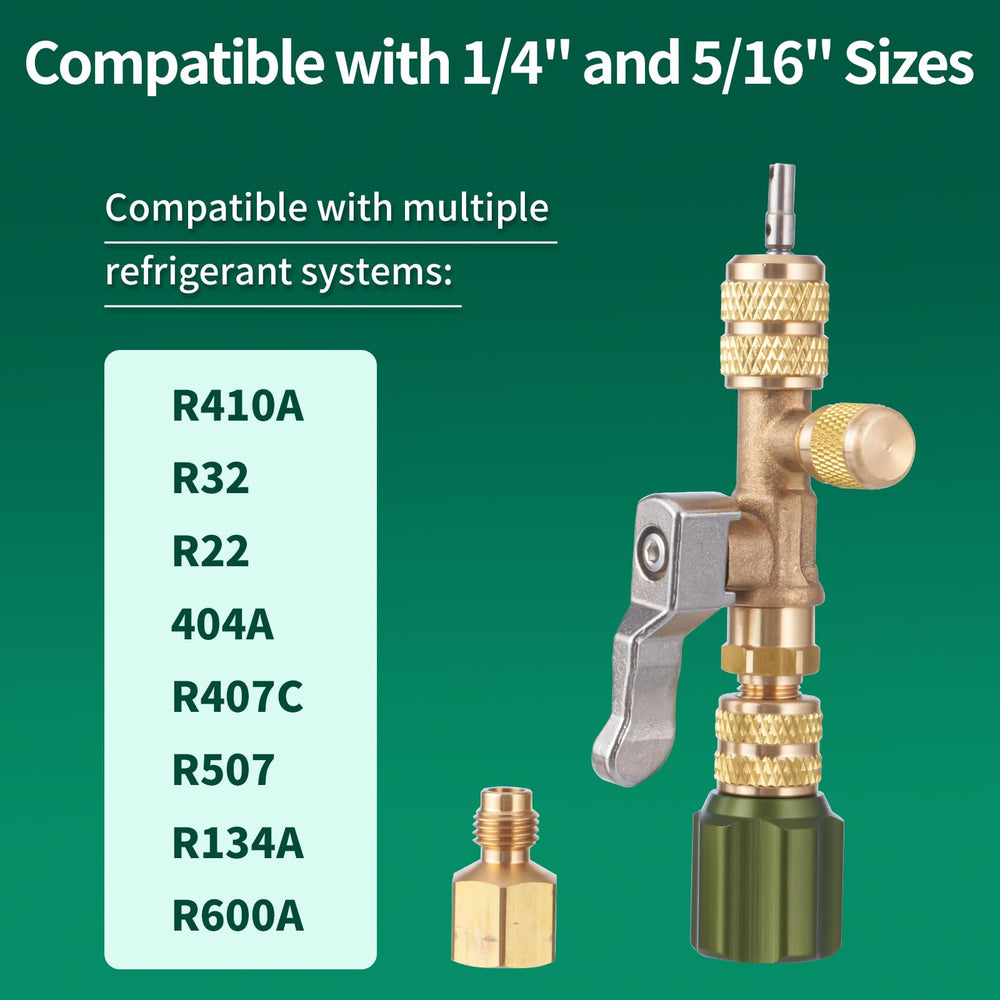 R410A adapter attached for immediate compatibility.