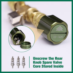 Side view of Hongsen valve core tool showing dual SAE ports for quick core access.