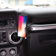 Hooke Road bolt-on stand bracket securely holding a phone during off-road drives.
