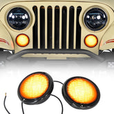 Hooke Road front amber turn signals with white DRL for Jeep CJ, enhancing visibility.