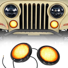 Hooke Road front amber turn signals with white DRL for Jeep CJ, enhancing visibility.