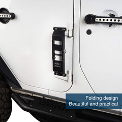 Step deployed with Jeep door open, showcasing safer roof-entry stance.
