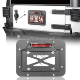 Hooke Road Wrangler spare-tire-delete for a cleaner rear look and secure plate relocation.