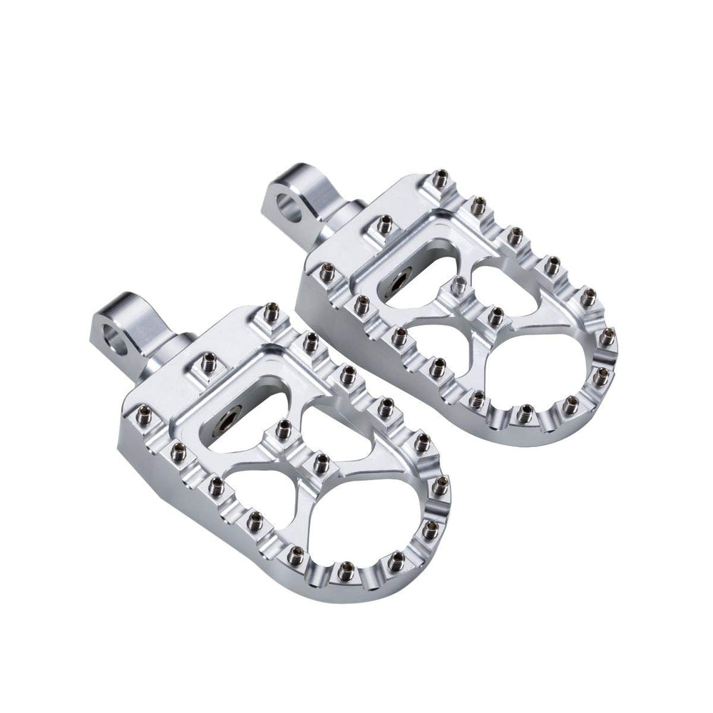 Hopider CNC wide foot pegs showing 360° rotation for adjustable riding angles