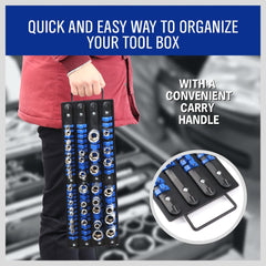 HORUSDY 1/2-inch drive section stores larger sockets safely.