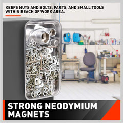 HORUSDY trays attach to metal surfaces for upside-down or side-mounted use.
