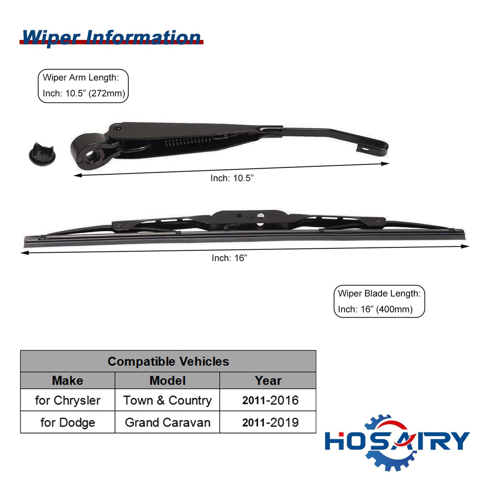 Hosairy rear wiper arm blade set for Chrysler Town and Country ensures dependable wipe