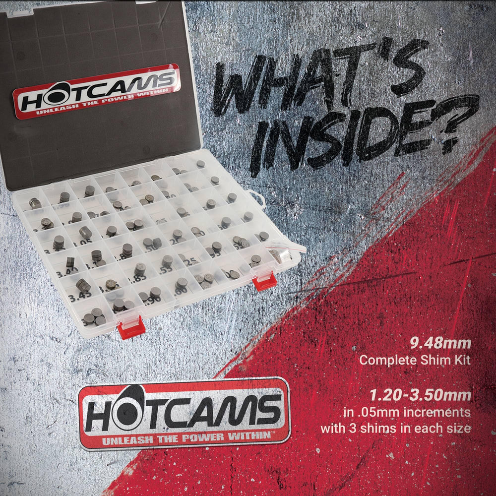 Hot Cams shim kit top displays size etched for fast selection