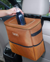 HOTOR car trash can interior with adjustable straps keeping it secure