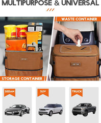 HOTOR trash can secured under center console for flexible placement