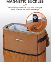 HOTOR trash can closed with magnetic snaps for easy bag changes