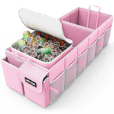 HOTOR trunk organizer with 3 compartments keeps groceries neatly separated