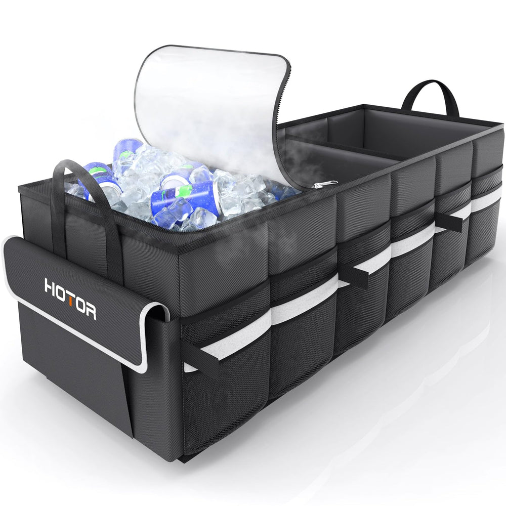 HOTOR trunk organizer 69L capacity stores groceries and gear on road trips