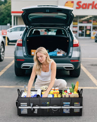 HOTOR trunk organizer folds compactly when not in use
