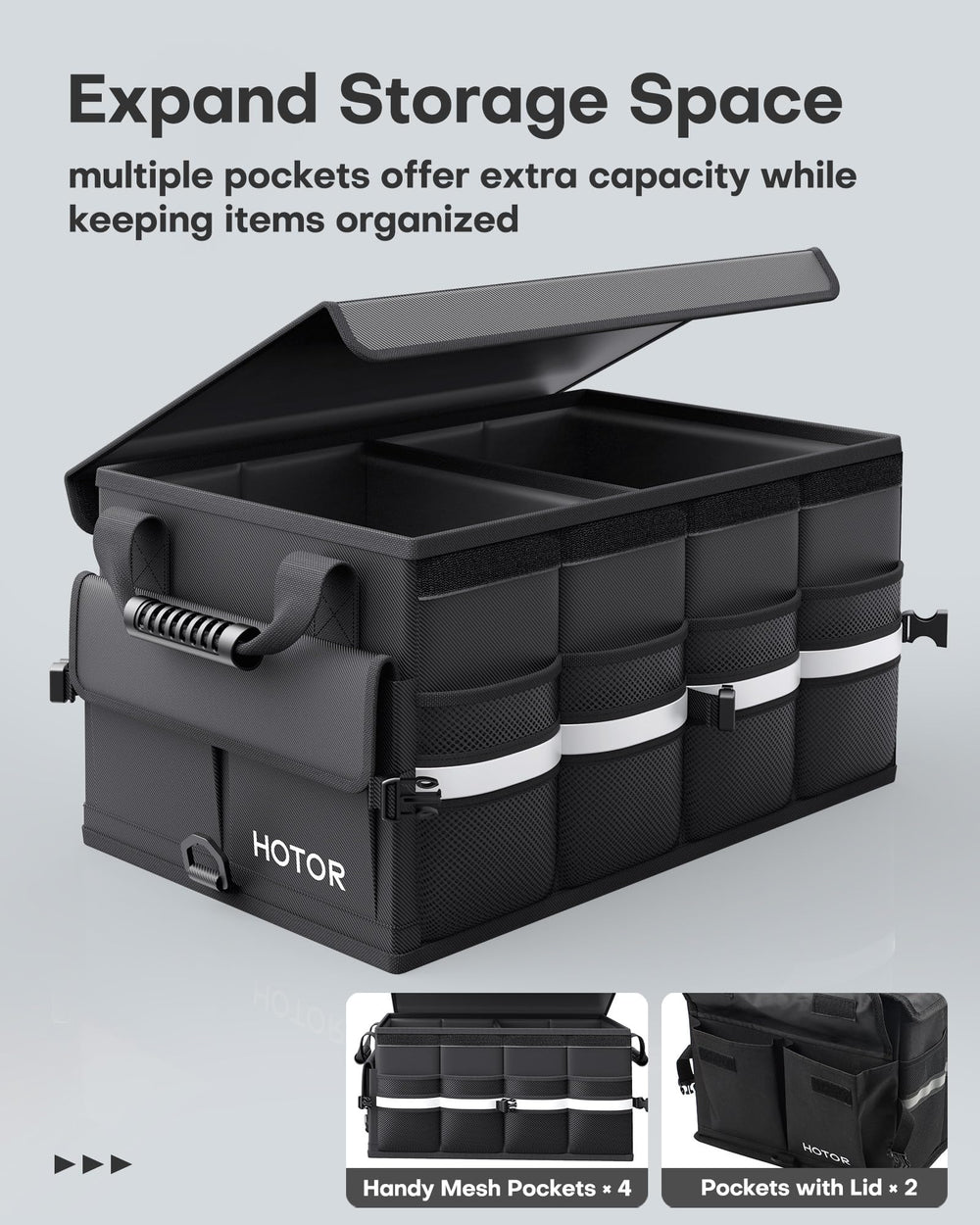HOTOR trunk organizer mesh side pockets for quick access