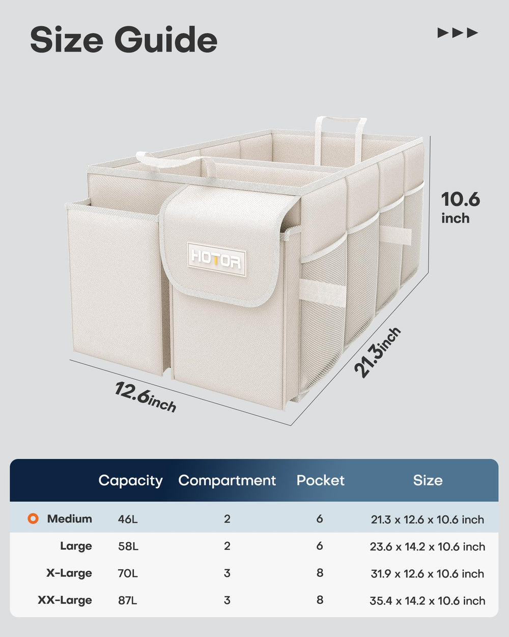 HOTOR trunk organizer six mesh pockets provide quick access to small items