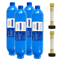 Hourleey 4-pack RV inline water filter ready for installation on the road.