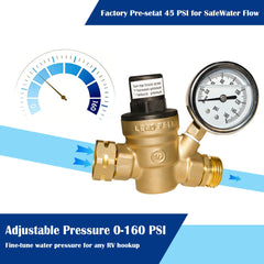 Hourleey brass regulator with pressure gauge highlights regulated RV flow