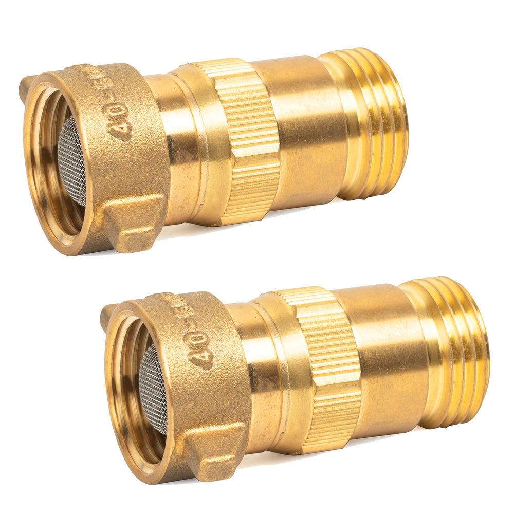 Hourleey brass RV water regulator in a two-pack for steady RV water pressure.
